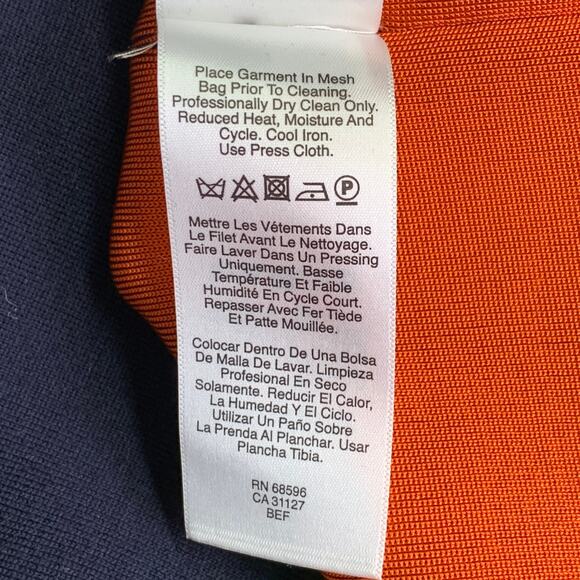 DKNY Size M Navy Orange Merino Wool Contrast Trim Short Sleeve Dress - Picture 6 of 6